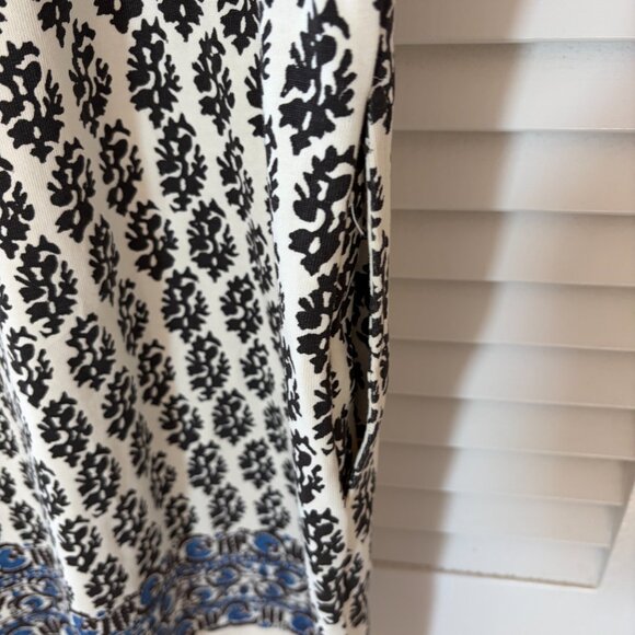 Tory Burch Amara dress small cotton block print cream blue tie Guru Print - Picture 8 of 11